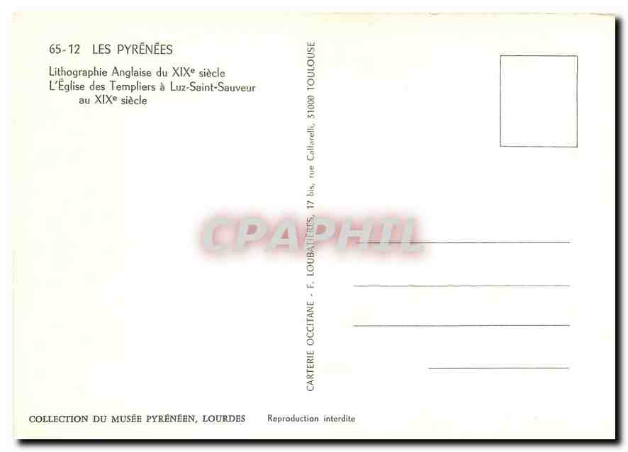 L'église des Templiers à Luz-Saint-Sauveur — au 19e siècle — Carte postale lithographique — Verso