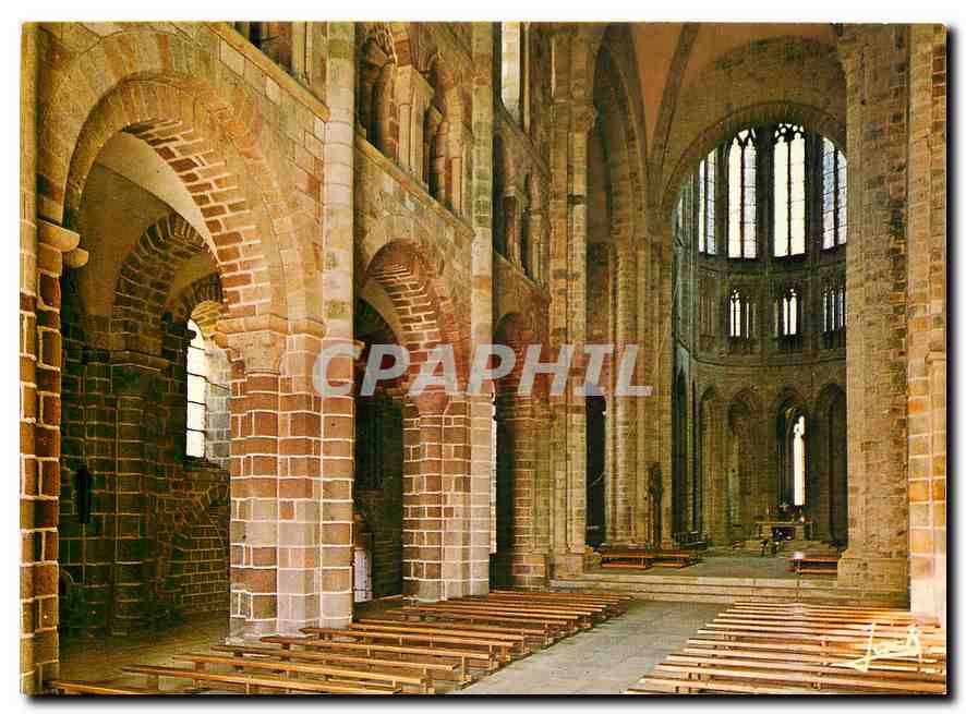 CPM Le Mont Saint Michel La nef romane de l'eglise abbatiale 