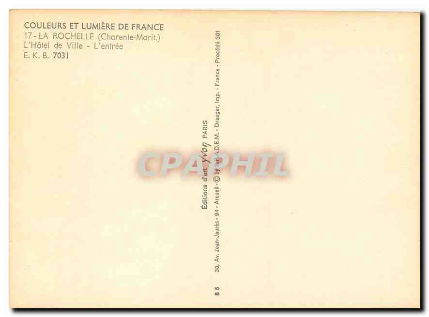 CPM La Rochelle Charente Marit L'Hotel de Ville L'entree  — Verso