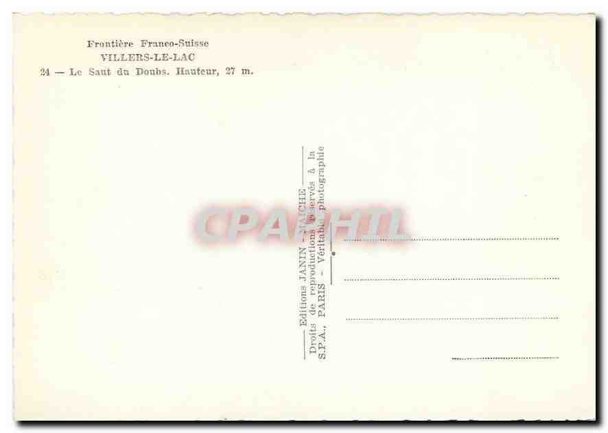 CPM Villers le Lac Le Saut du Doubs  — Rückseite