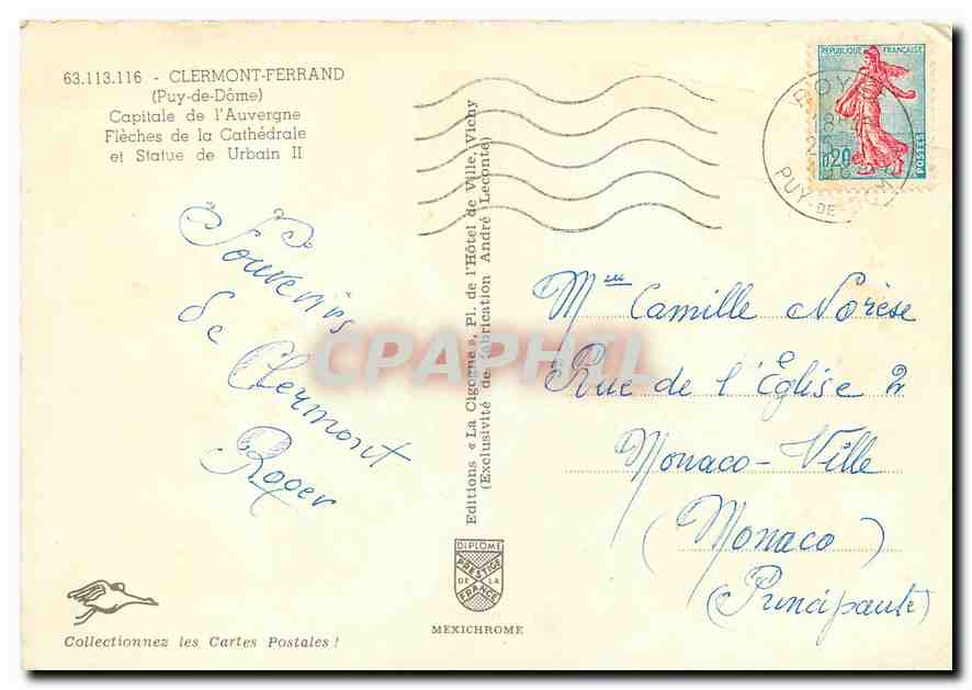 CPM Clermont Ferrand Puy de DOme Capitale de l'Auvergne  — Rückseite