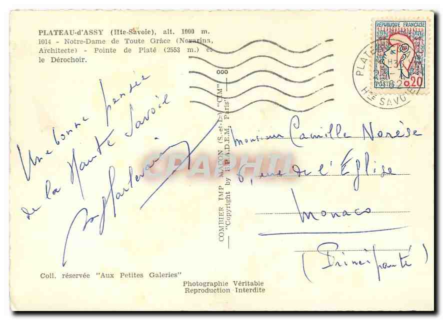 Plateau-d'Assy (Haute-Savoie) — Notre-Dame de Toute Grâce et le Dérochoir — Comité Imp. 'C.A.M.' Paris — Rückseite