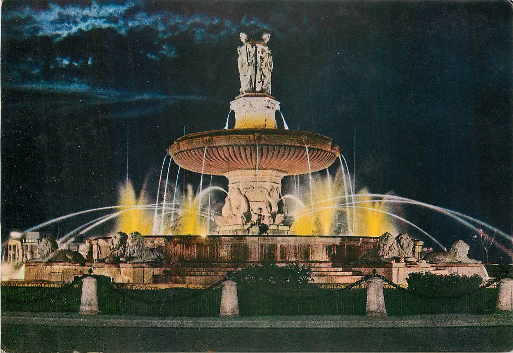 La grande fontana sulla Rotonda — Aix-en-Provence (XIX secolo), di notte — Société Éditions de France, N°2040