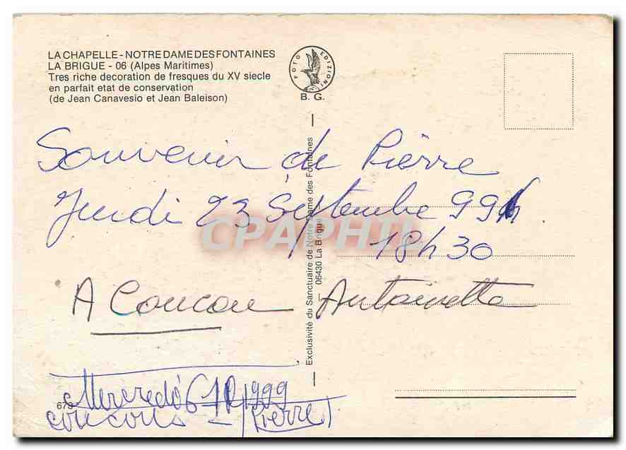 CPM Notre Dame des Fontaines Alpes Maritimes La Brigue  — Back