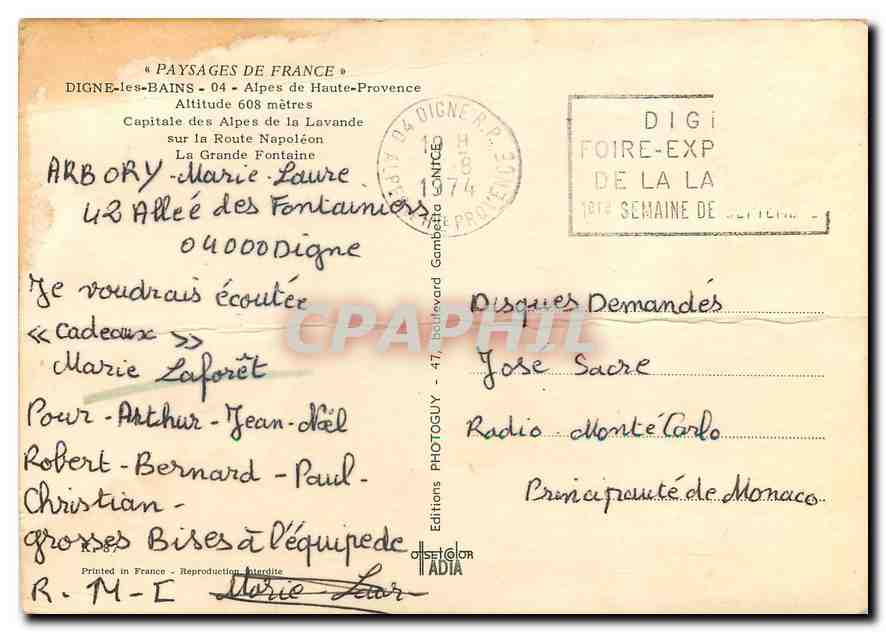 CPM Digne les Bains Alpes de Haute Provence  — Rückseite