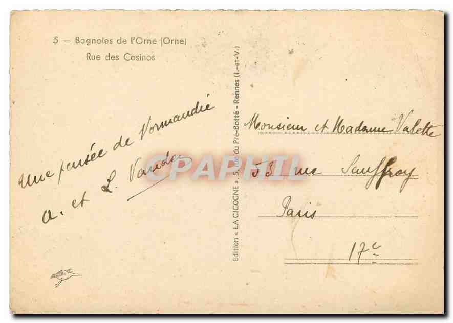 CPM Bagnoles de l'Orne Orne Rues des Casinos  — Verso