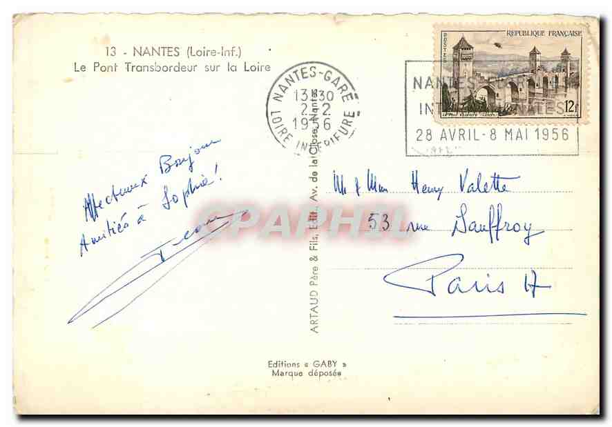 CPM Nantes Loire Inf Le Pont Transbordeur sur la Loire  — Back