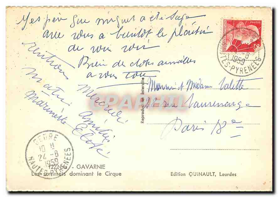 CPM Gavarnie Les sommets dominant le Cirque  — Verso