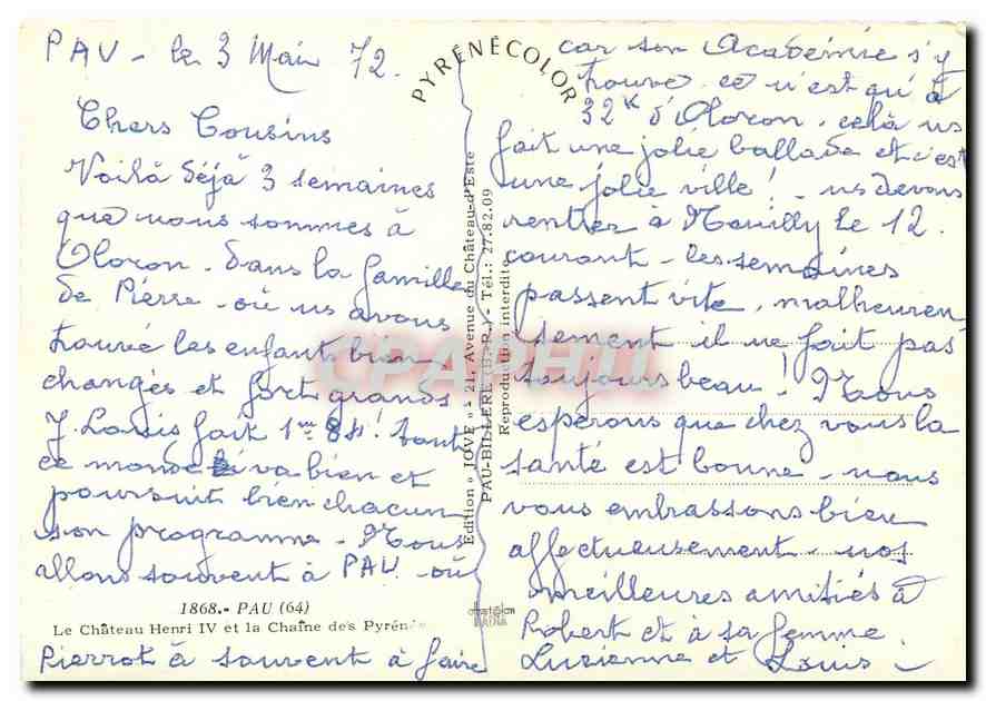 Château Henri IV — Pau (64) — Édition Jove — Rückseite