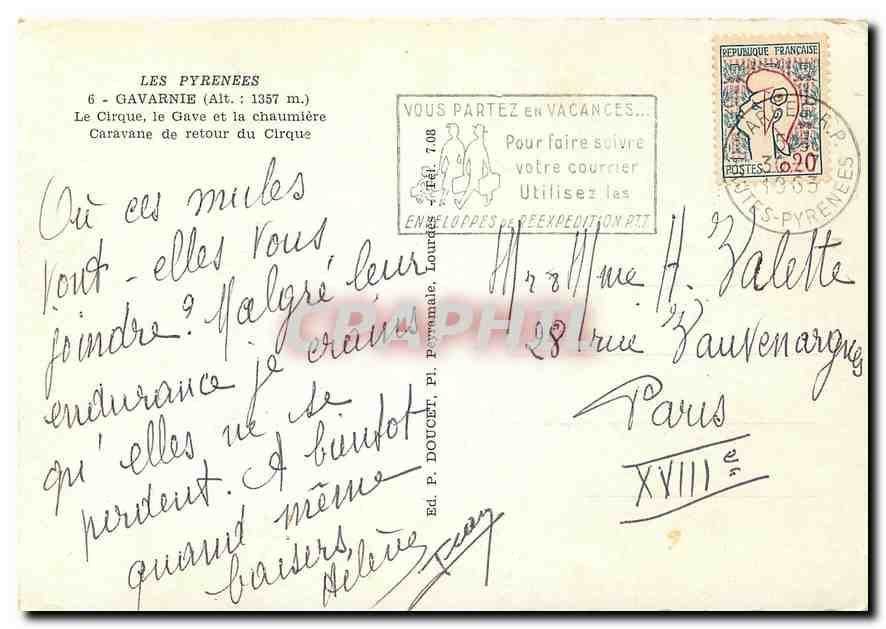 CPM Gavarnie Le Cirque le Gave et la chaumiere  — Verso