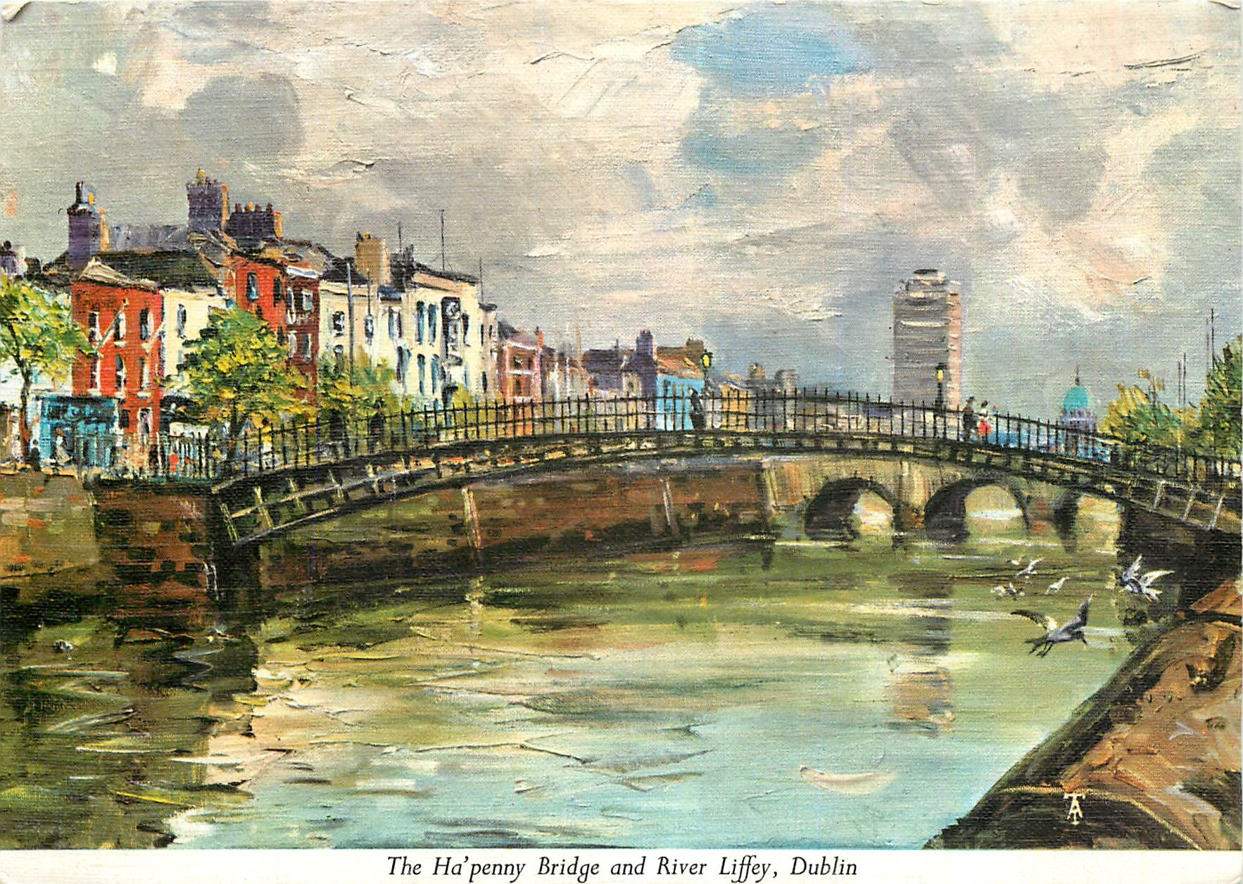 CPM The Ha'penny Bridge and River Liffey Dublin Ireland 