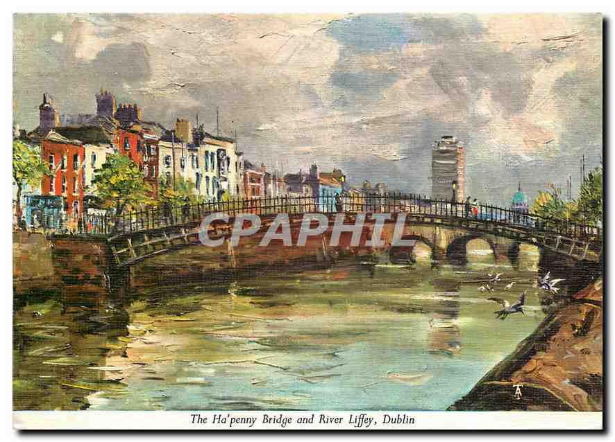 CPM The Ha'penny Bridge and River Liffey Dublin Ireland 