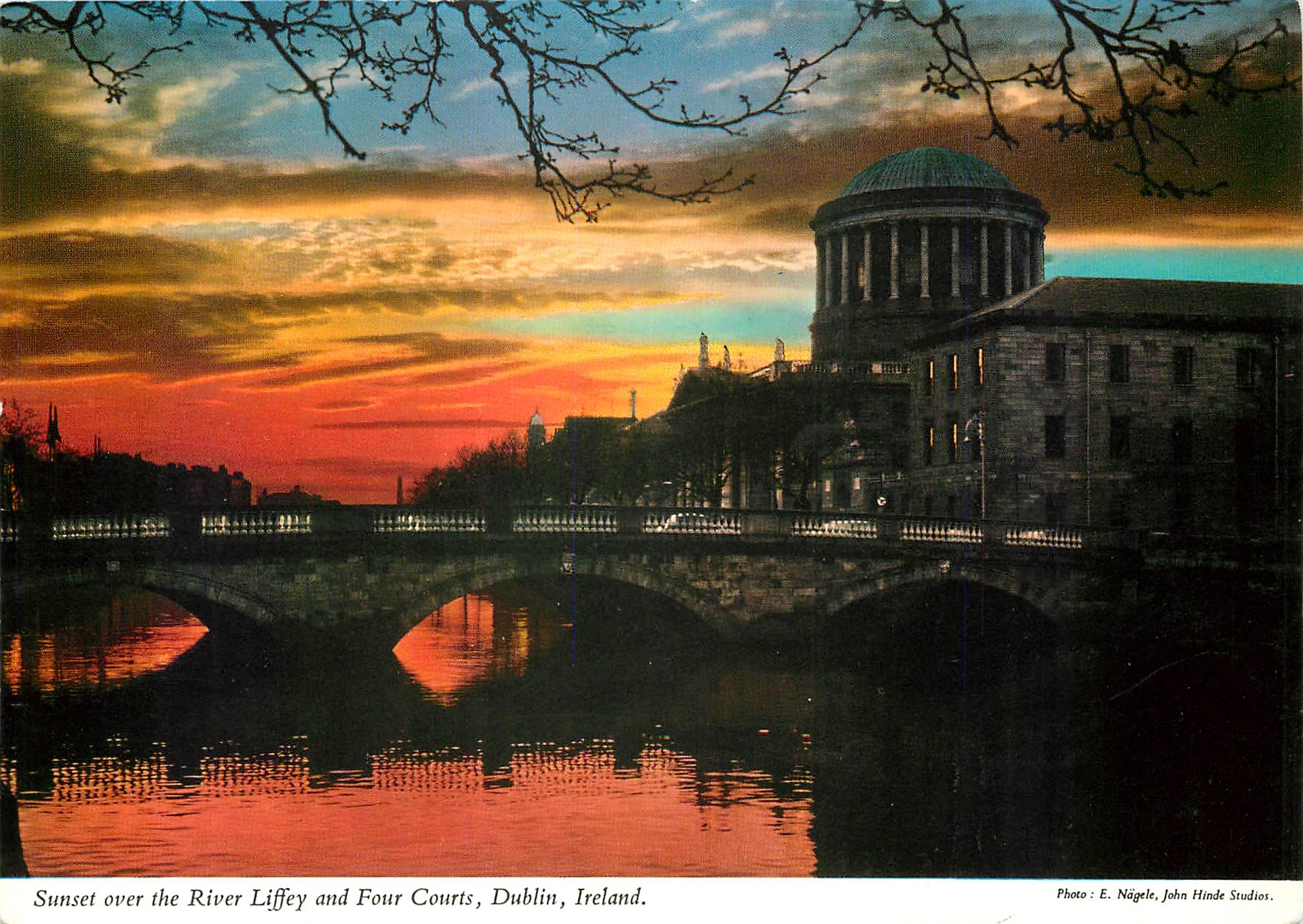 CPM Sunset over the River Liffey and Four Courts Dublin Ireland :