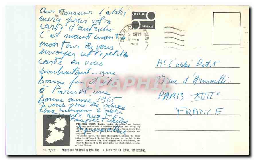 CPM Nelson's Pillar and the General Post Office O'Connell Street Dublin Ireland  — Rückseite