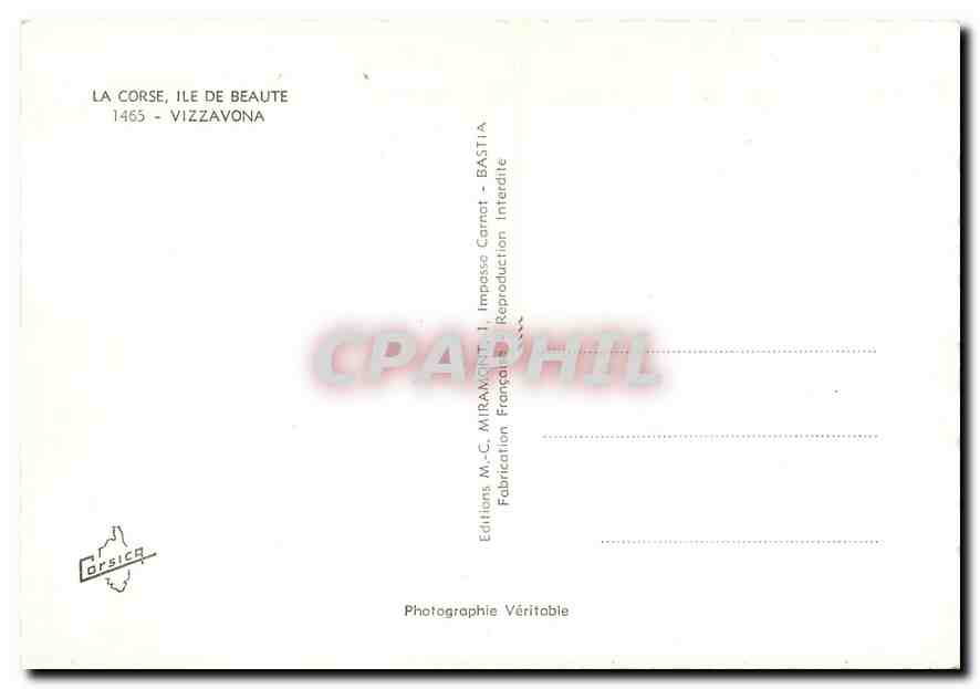 CPA La Corse Ile de Beaute Vizzavona  — Rückseite