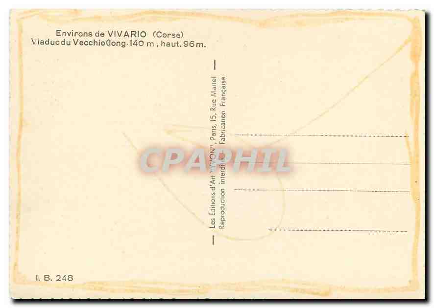 CPA Environs de Vivaro Corse Viaduc de Vecchio  — Rückseite