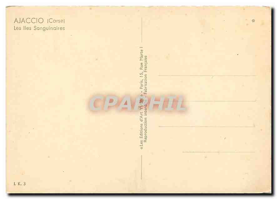 CPA Ajaccio Corse Les Iles Sanguinaires  — Rückseite