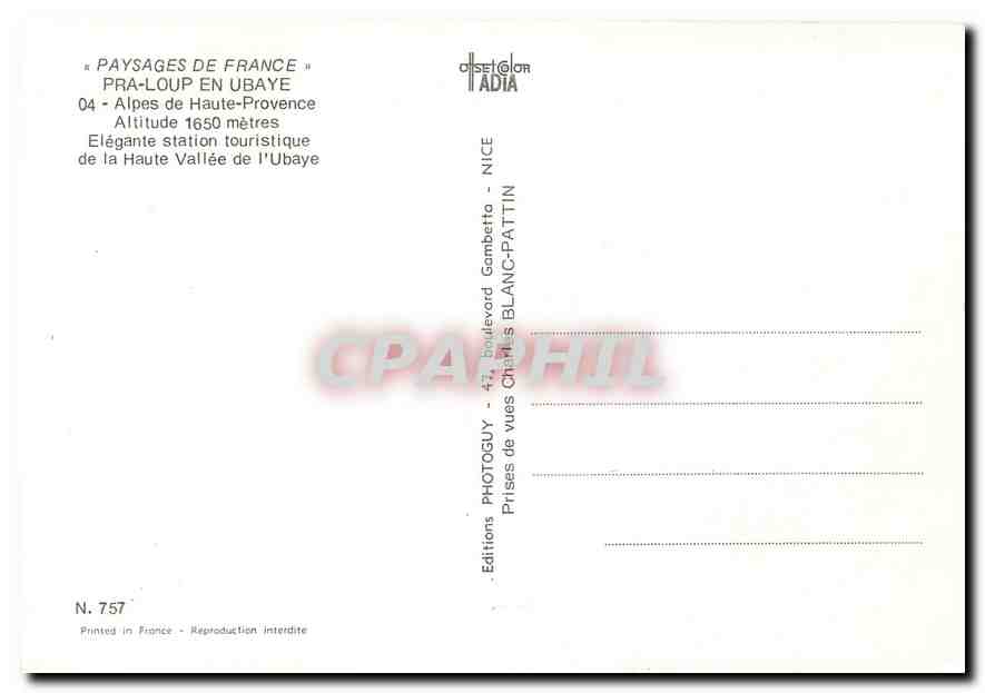 CPA Pra Loup en Ubaye Alpes de Haute Provence  — Rückseite