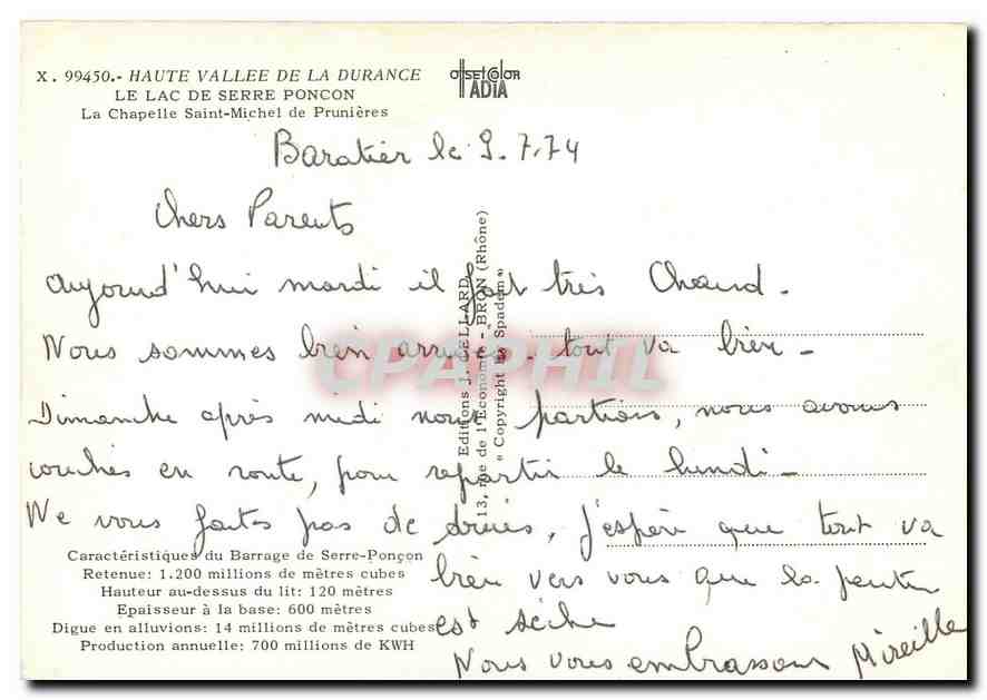 CPA Haute Vallee de la Durance Le Lac de Serre Poncon  — Rückseite