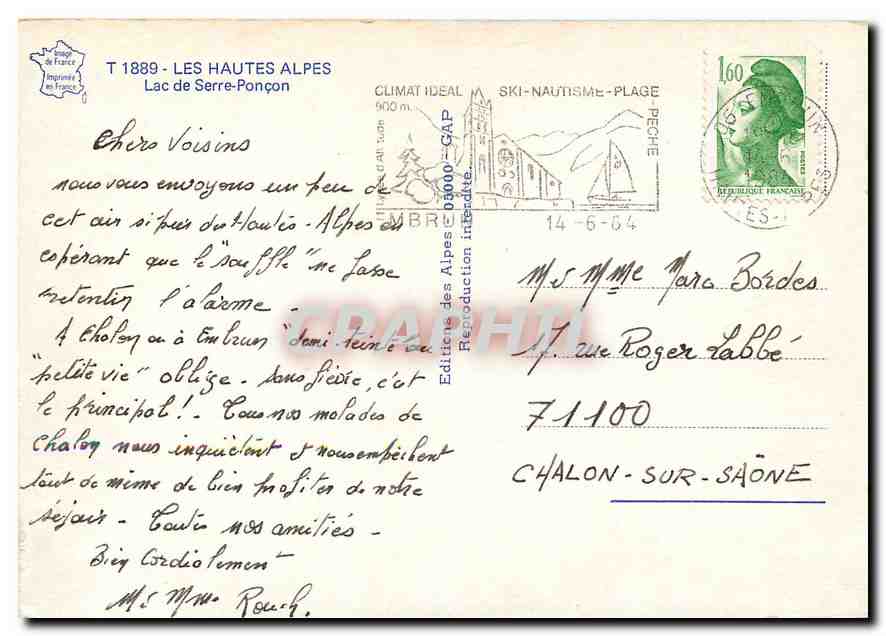 Serre Ponçon — Lac de Serre-Ponçon — Éditions des Alpes (04000) — GAP — Rückseite