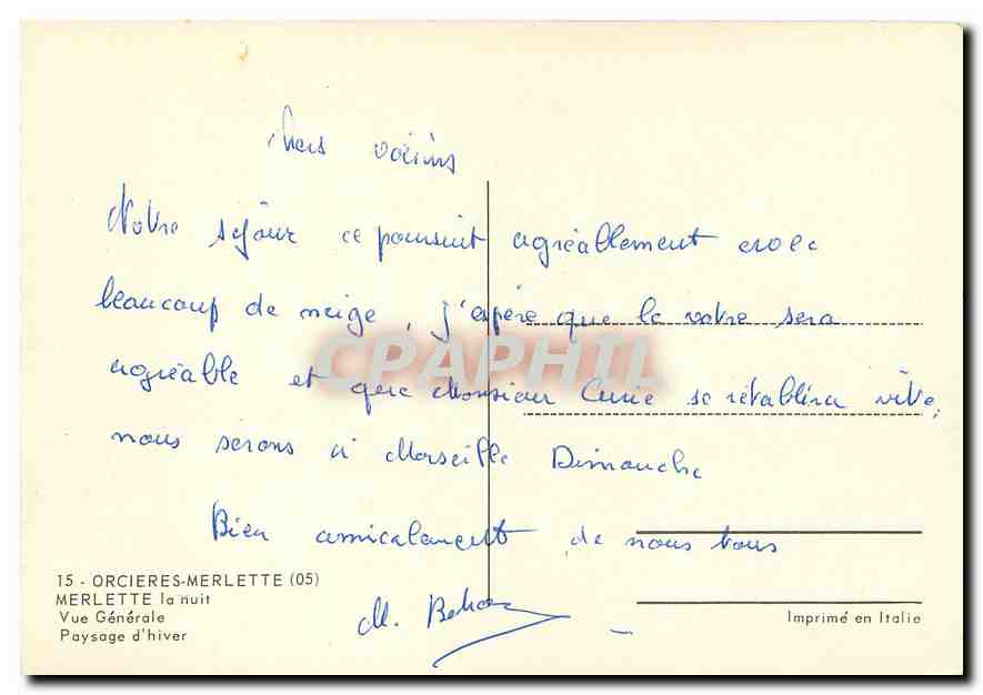 CPA Orcieres Merlette Merlette la nuit Vue Generale  — Rückseite