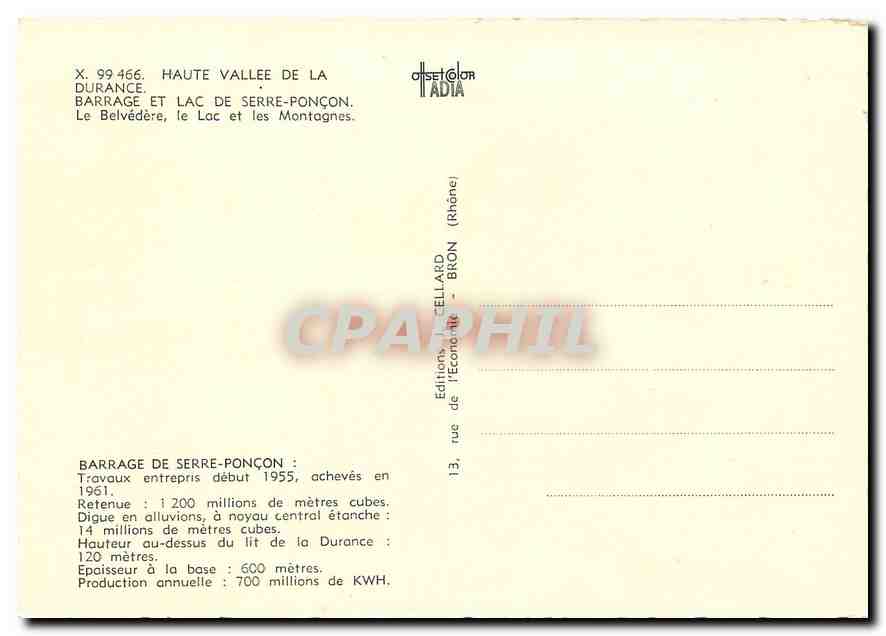 CPM Barrage et le Lac de Serre Poncon Le Belvedere  — Rückseite