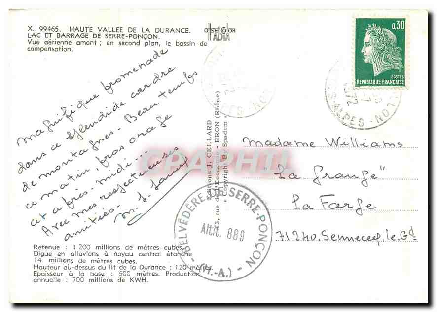 Lac et barrage de Serre-Ponçon — vue aérienne amont — Éditions L. Cellard — Rückseite