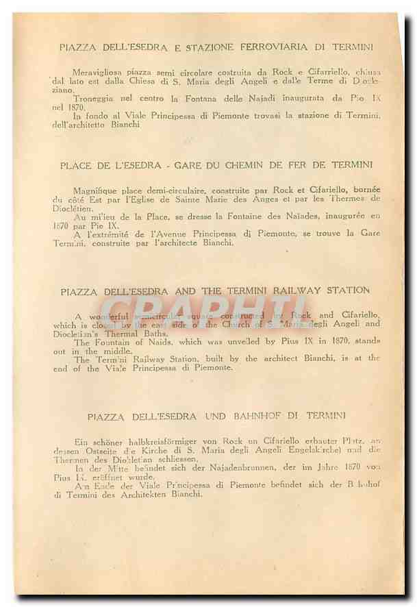 CPM Roma Piazza dell Esedra e Stazione ferroviaria di Termini  — Rückseite