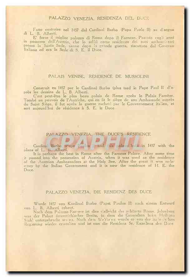 CPM Roma Palazzo Venezia Residenza del Duce  — Rückseite