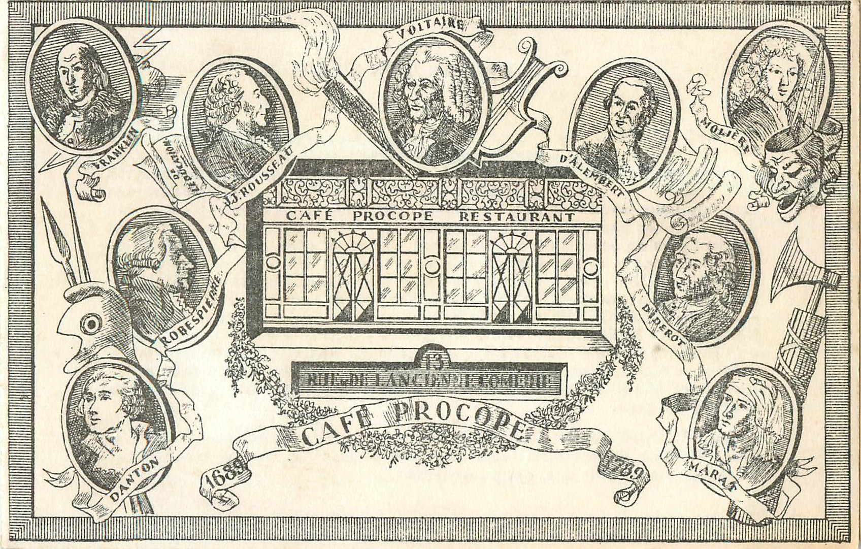 CPM Cafe Procope  Voltaire Marat Franklin Rousseau Danton Moliere Diderot Robespierre
