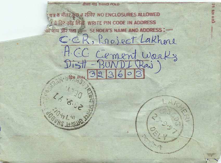 Cover Aerogramme Lettre Aerogramme Inde India  — Verso