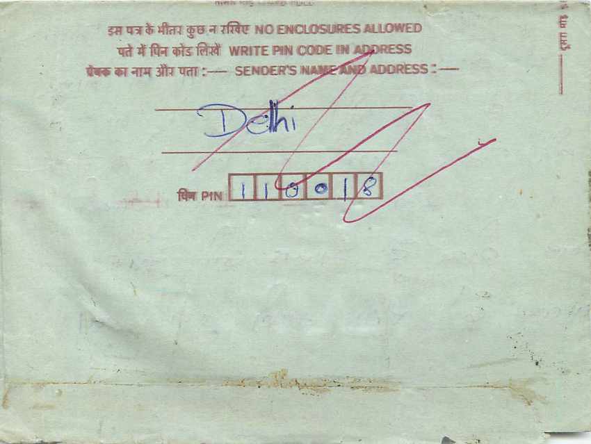Cover Aerogramme Lettre Aerogramme Inde India  — Rückseite