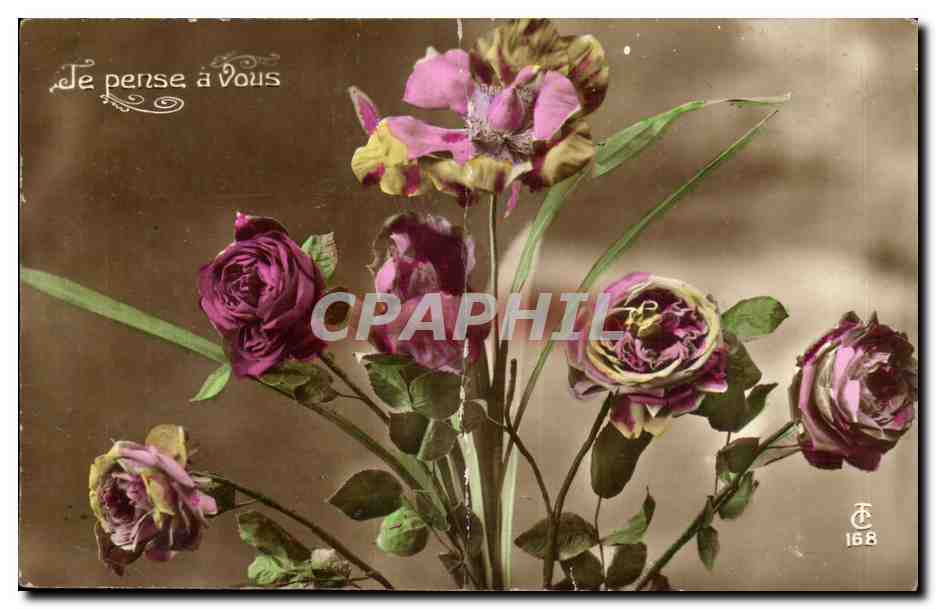 Je pense a Vous- Thinking of you- Rose - CPA