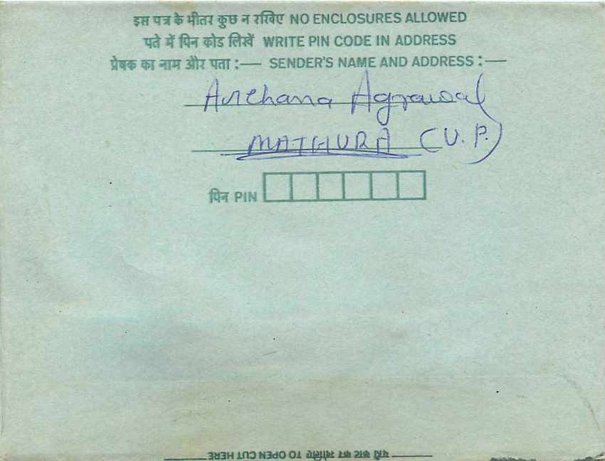 Cover Aerogramme Lettre Aerogramme Inde India  — Verso