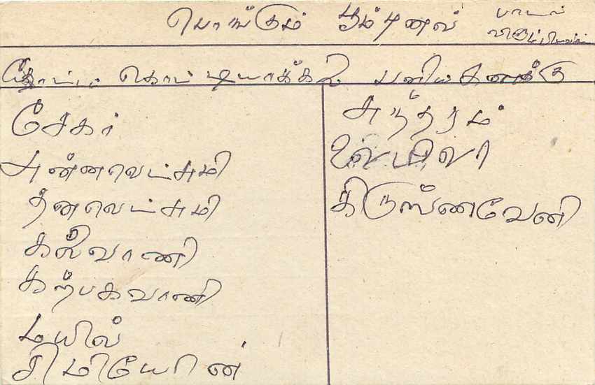 Carte postale Sri Lanka — texte en tamoul — éditeur inconnu — Rückseite