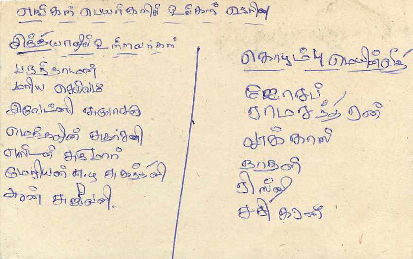 Postkarte Sri Lanka — Text auf Tamil — 75-Cent-Stempel mit Aufdruck — Rückseite