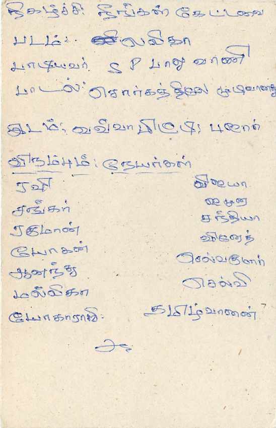 Carte postale Sri Lanka — timbre 75 cents lion — texte manuscrit en tamoul — Verso