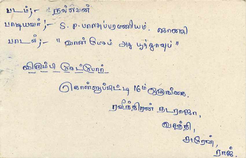 Sri Lanka — carte postale avec texte en tamoul — éditeur inconnu — Verso