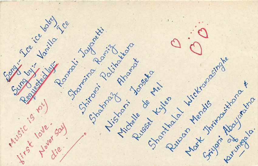 Sri Lanka — Carte postale de demandes de听众 — S.L.B.C. Colombo — Rückseite