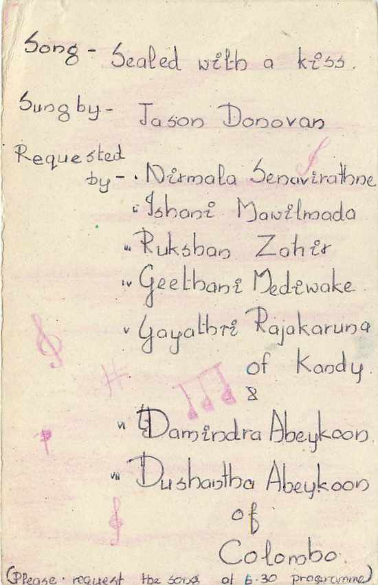 Song - Sealed with a kiss — Jason Donovan — Sri Lanka — Verso