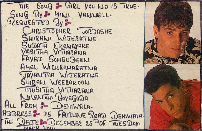 Chanteur et chanteuse — demande de chanson — Sri Lanka, 1991 — Rückseite
