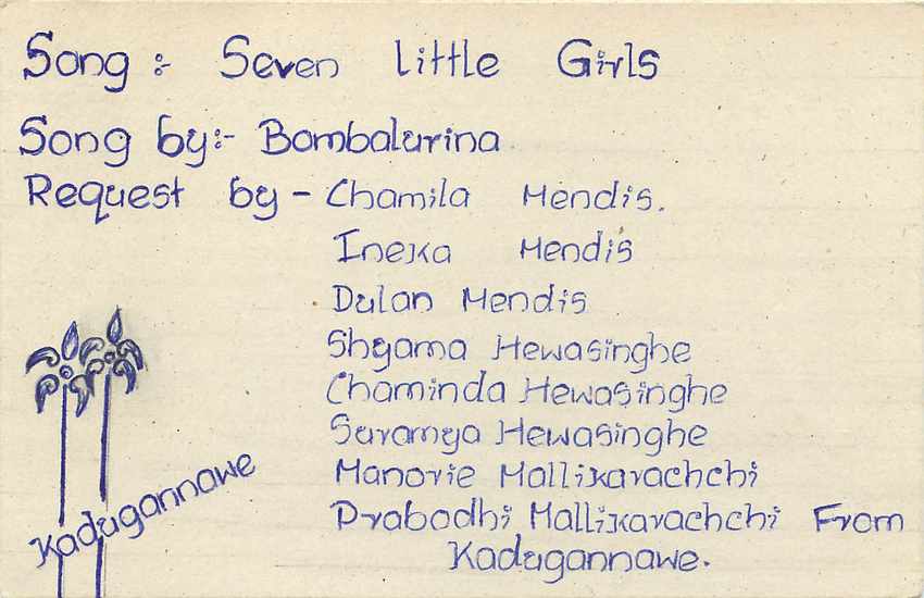 Lied: Seven Little Girls — Anfrage von Chaminda Hewasinghe — Sri Lanka — Rückseite