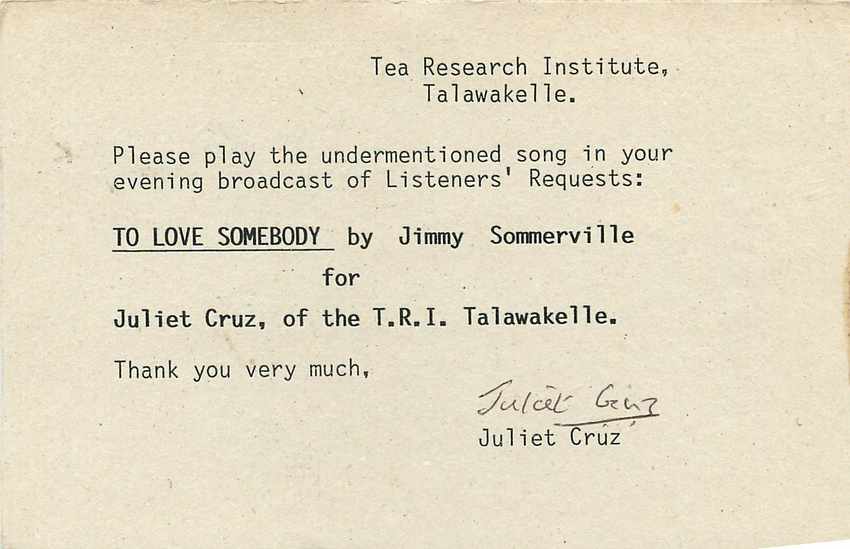 Demande de chanson — Sri Lanka — Sri Lanka Broadcasting Corporation — Verso
