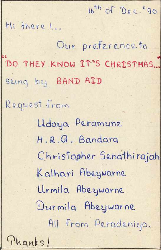 Peradeniya — Carte postale de Noël — Sri Lanka — Verso