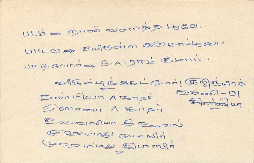 Ansichtskarte von Sri Lanka — Text auf Tamil — an Colombo adressiert — Rückseite