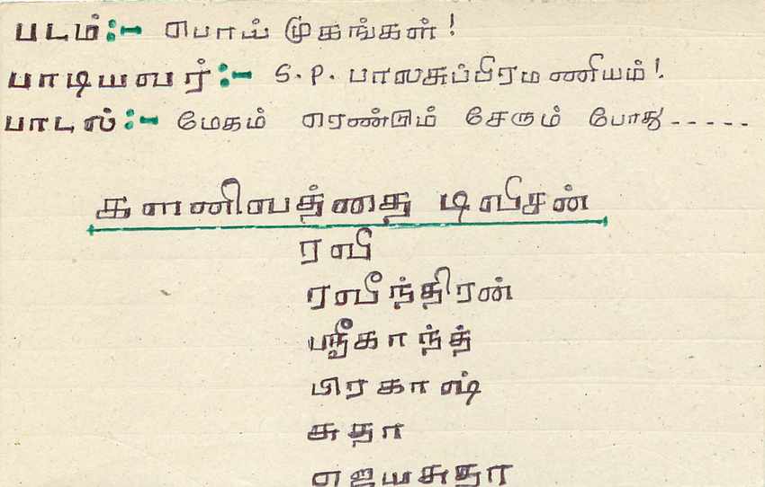 Carte postale Sri Lanka — Sri Lanka Broadcasting Corporation Tamil Service — éditeur inconnu, n° de série non visible — Verso