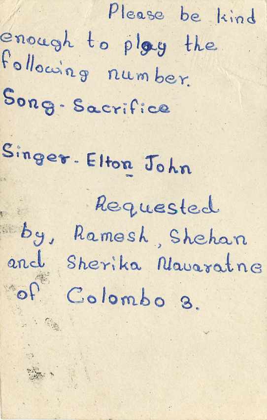 Postkarte für Hörer — Sri Lanka — Verlag 'Listeners' Request — Rückseite