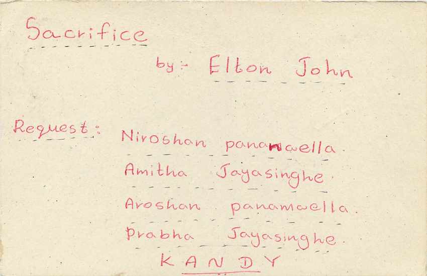 Sacrifice — par Elton John — éditeur inconnu, Sri Lanka — Verso