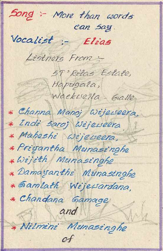 Channa Manoj Wejeweerage - Plus que des mots peuvent dire — Élías — État de l'Est, Hapugala, Galle — Carte postale Sri Lanka — Verso