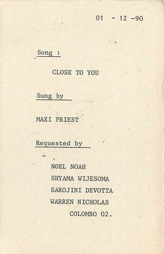 Sri Lanka — Carte postale musicale — Holiday Choice, C/O The English Service, Colombo 07 — Rückseite